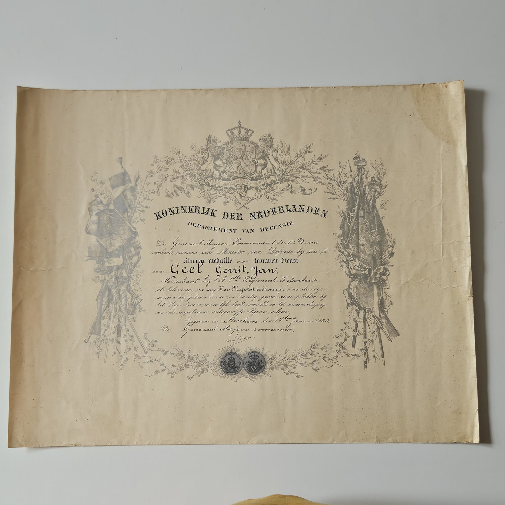 Medaille voor trouwe dienst - zilver - met oorkonde uit 1930 - Afbeelding 2
